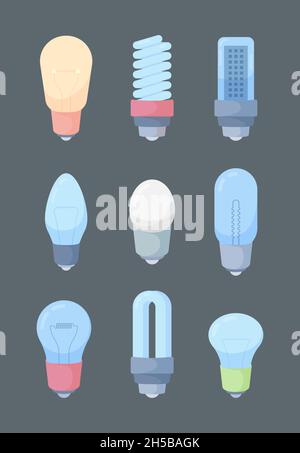 Collection d'ampoules.Lumière électrique simple de style plat lampes de couleur garish collection de vecteur images Illustration de Vecteur