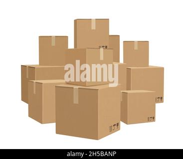 Entrepôt en boîte.Paquets de colis de carton piles pour la livraison grands lots boîte décente fond vectoriel Illustration de Vecteur