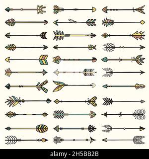 Collection de flèches de boho.Plumes ethniques authentiques avec flèches ensemble de vecteurs récents Illustration de Vecteur