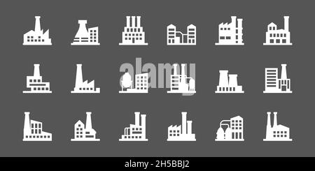 Bâtiments industriels.Hazzard fabrique des icônes collection centrale électrique garish silhouettes vectorielles Illustration de Vecteur