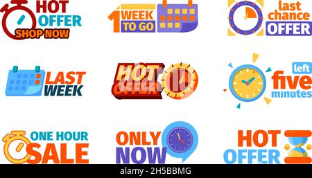 Badges de compte à rebours.Promotion Hot offre symboles horloges horaire shopping semaine ventes garache vecteur business templates illustrations Illustration de Vecteur