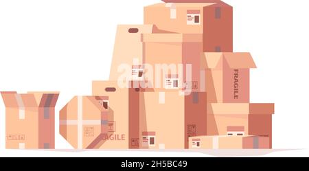 Pile de packages.Livraison boîtes en carton conteneurs de cargaison collines pieux grenat vecteur ensemble Illustration de Vecteur