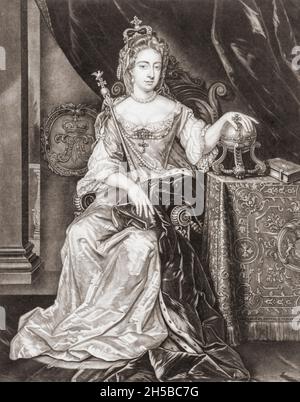 Queen Mary II, 1662 - 1694.Reine d'Angleterre, d'Écosse et d'Irlande et épouse de William IIIAprès une œuvre du XVIIIe siècle de Jacob Gole. Banque D'Images