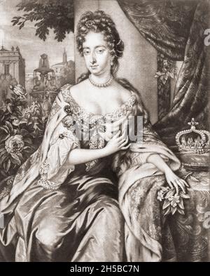 Queen Mary II, 1662 - 1694.Reine d'Angleterre, d'Écosse et d'Irlande et épouse de William IIIAprès une œuvre de la fin du XVIIIe siècle par Jan Verkolje. Banque D'Images