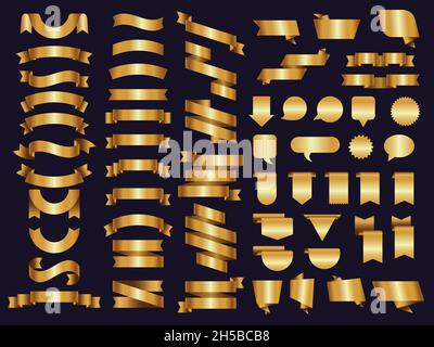 Rubans dorés.Bandes décoratives et bannières de luxe Collection récente de modèles vectoriels Illustration de Vecteur