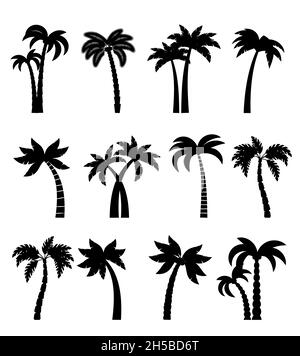 Silhouettes de palmiers vectoriels.Palmiers ensemble illustration isolée sur blanc, dessinés à la main détendre palmtree dessins pour les conceptions de voyage de mer et de plage Illustration de Vecteur