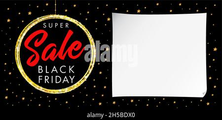 Promotion spéciale étiquette de réduction du Vendredi fou.Circulaire créative pour le Vendredi fou, ballon doré.Feuille de papier blanche.Modèle de conception graphique abstrait isolé. Illustration de Vecteur