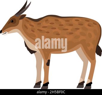 Antilope avec cornes.Personnage exotique africain de dessin animé du zoo, symbole du trophée de chasse, bête à capuchon de la faune, illustration vectorielle de la terre isolée sur fond blanc Illustration de Vecteur