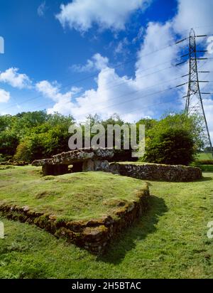 Découvrez les cornes, l'avant-cour et la chambre funéraire de Tinkinswood Néolithique Cotswold-Severn chambered long cairn, Vale of Glamorgan, pays de Galles, Royaume-Uni. Banque D'Images