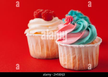 Ensemble de petits gâteaux aux couleurs vives et aux couleurs vives prêts à être mangés Banque D'Images