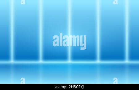 Arrière-plan de la salle de studio vide 3D bleue pour afficher vos produits.Salle blanche bleue avec plancher vide et zones lumineuses verticales.Modèle de l'intérieur de la chambre Illustration de Vecteur