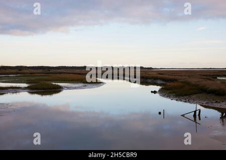 Vue d'une partie de Breach Pool dans la réserve naturelle de Pagham Harbour en novembre 2021. Banque D'Images