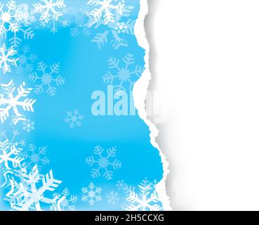 Fond de noël bleu avec papier déchiré.Illustration de papier déchiré avec flocons de neige.Place pour votre texte ou image.Vecteur disponible. Illustration de Vecteur