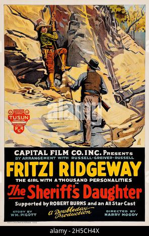 Affiche de film vintage pour la fille du shérif 1920 FEAT Fritzi Ridgeway.(Capital film Co. Inc.).Un film occidental. Banque D'Images