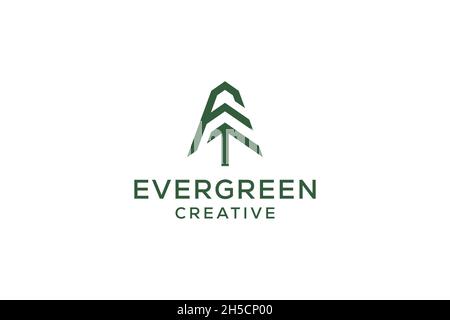 Lettre F pin evergreen. Sapin pruche épicéa conifères cèdre conifères cyprès mélèze pinus arbre forêt vintage rétro hipster ligne art logo Illustration de Vecteur