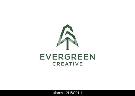 Lettre G pin evergreen. Sapin pruche épicéa conifères cèdre conifères cyprès mélèze pinus arbre forêt vintage rétro hipster ligne art logo Illustration de Vecteur