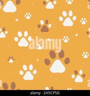 Motif sans couture pour pattes de chat.Patte de chat.Pattes pour chiens.Couleur jaune Banque D'Images