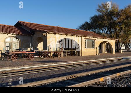 Gare, Lamy, Nouveau-Mexique.À cette gare, les scientifiques et la famille du projet Manhattan sont arrivés en route vers Los Alamos Banque D'Images