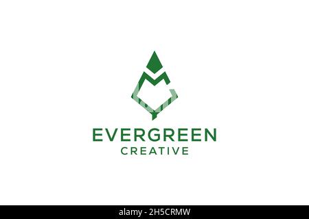 Lettre C pin evergreen. Sapin pruche épicéa conifères cèdre conifères cyprès mélèze pinus arbre forêt vintage rétro hipster ligne art logo Illustration de Vecteur