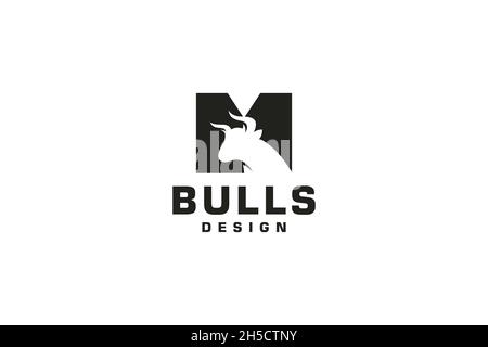 Logo lettre M, logo Bull, logo de tête de taureau, modèle de conception de logo monogramme Illustration de Vecteur