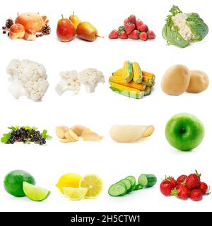 Desserts et collations ensemble collage sur un fond blanc Banque D'Images