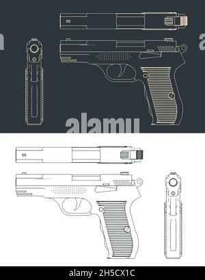 Illustration vectorielle stylisée de dessins d'un pistolet Illustration de Vecteur