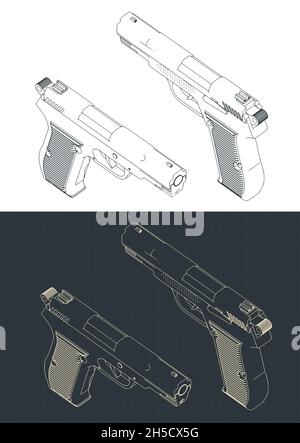 Illustration vectorielle stylisée de dessins isométriques d'un pistolet Illustration de Vecteur