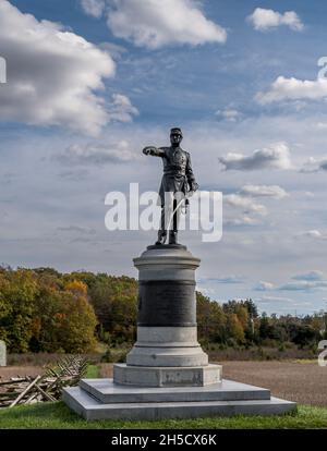 Le monument du général de brigade de l'Union James Wadsworth sur Reynolds Avenue au parc militaire national de Gettysburg, Gettysburg, Pennsylvanie, États-Unis Banque D'Images