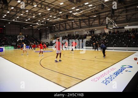 Newcastle upon Tyne, Tyne and Wear, Angleterre, 24 février 2020.La Grande-Bretagne et l'Allemagne s'échauffent avant leur match de qualification Eurobasket 2021 à l'arène communautaire Eagles.Crédit Colin Edwards Banque D'Images