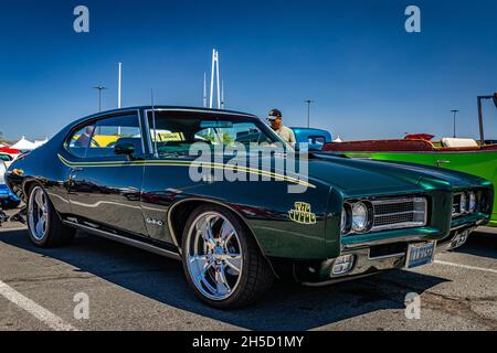 Reno, NV - 5 août 2021 : 1969 Pontiac GTO le coupé Judge Hardtop à un salon de voiture local. Banque D'Images