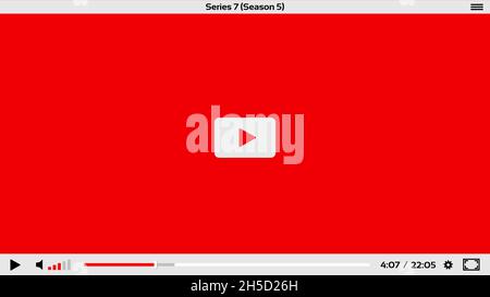 Interface de lecteur vidéo en ligne.Fenêtre vectorielle d'application de diffusion multimédia, vidéo ou vidéo Internet avec boutons de navigation, de lecture et de volume de musique.W Illustration de Vecteur