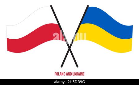 Pologne et Ukraine drapeaux croisés et ondulant le style plat. Proportion officielle. Corriger les couleurs. Illustration de Vecteur