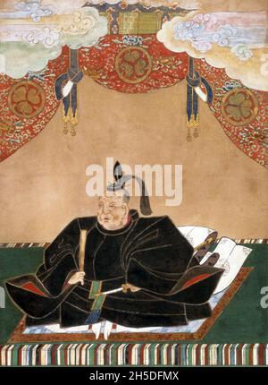 Japon : Tokugawa Ieyasu (31 janvier 1543 – 1er juin 1616), fondateur et premier dirigeant du shogunat Tokugawa (1600-1868).Peinture à la spirale suspendue par Kano Tan'yu (1602-1674), XVIIe siècle.Tokugawa Ieyasu, né Matsudaira Takechiyo, fut le fondateur et le premier shogun du shogunat Tokugawa du Japon, qui régna de la bataille de Sekigahara en 1600 jusqu'à la restauration de Meiji en 1868.Ieyasu a pris le pouvoir en 1600, a reçu une nomination comme shogun en 1603, a renoncé à ses fonctions en 1605, mais est resté au pouvoir jusqu'à sa mort en 1616.Ieyasu a été enchâssé à titre posthume à Nikkō Tōshō-gū. Banque D'Images