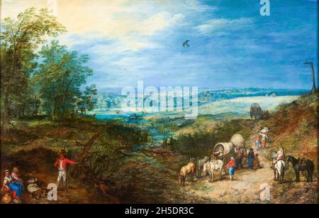 Jan Brueghel l'ancien, Paysage avec les paysans, peinture, vers 1604 Banque D'Images