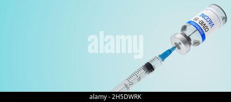 Flacon de vaccin contre le coronavirus.La seringue aspire la dose d'injection.Bouteille en verre.Injection contre le virus COVID-19.Copier l'espace.Rendu 3D Banque D'Images