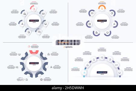 Ensemble de sept modèles de conception infographique cercle d'options.Illustrateur de vecteur Illustration de Vecteur