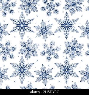 Motif joyeux Noël sans coutures avec de magnifiques flocons de neige. Illustration de Vecteur