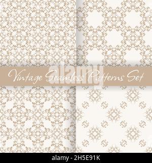 Un ensemble de motifs vintage sans coutures.Texture vectorielle de style Damas.Pour les textiles, le papier peint, les carreaux ou l'emballage. Illustration de Vecteur