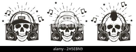 Jeu de crâne musical, illustration vectorielle dessinée à la main Illustration de Vecteur