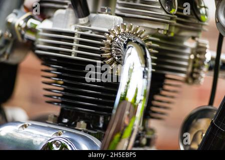 Chester, Royaume-Uni - 30 mai 2016: Vintage ou classique milieu des années 1960 Triumph Bonneville moto vues en détail Banque D'Images