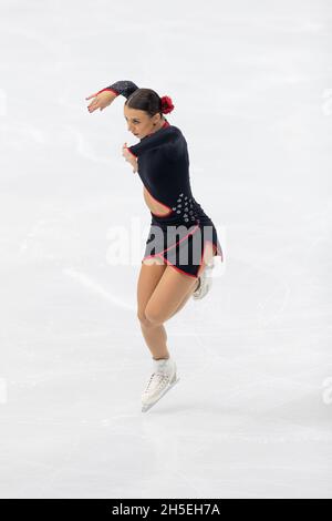 Nicole Schott, d'Allemagne, participe au programme féminin Short au premier jour du Grand Prix de patinage artistique de l'UIP - Gran Premio d'Italia à Palavel Banque D'Images