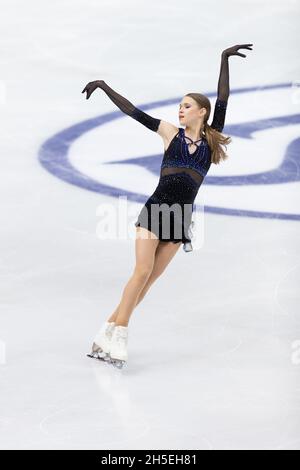 Nicole Schott, d'Allemagne, participe au programme féminin Short au premier jour du Grand Prix de patinage artistique de l'UIP - Gran Premio d'Italia à Palavel Banque D'Images