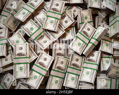 Rendu 3D de la pile de 100 dollars de wads de facture tournés d'en haut Banque D'Images