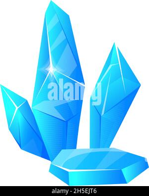 Cristaux de glace bleus.Pierres en cristal de forme géométrique, minéral brillant, illustration vectorielle d'un dessin animé isolée sur fond blanc Illustration de Vecteur