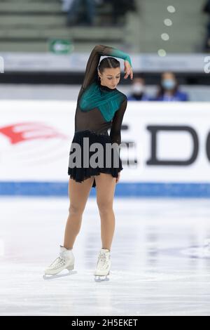 Nicole Schott, d'Allemagne, participe au programme gratuit pour les dames au cours du deuxième jour du Grand Prix de patinage artistique de l'UIP - Gran Premio d'Italia à Palavela Banque D'Images