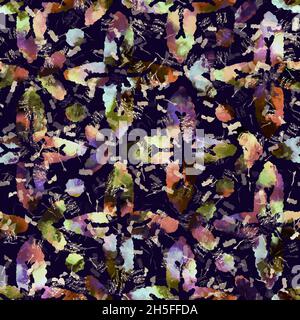 Imprimé camouflage géométrique exotique multicolore de boho.Motif de répétition détaillé pour le sol sombre automnal sans couture. Banque D'Images