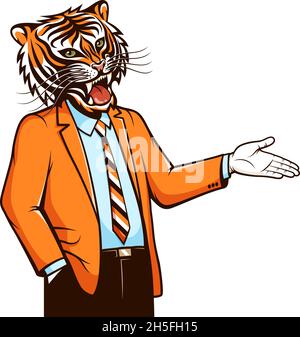 Tiger en veste explique, montre quelque chose Illustration de Vecteur