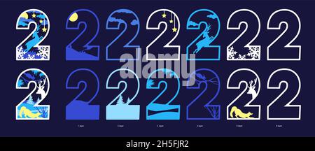 Numéro 2.Gabarit pour découpe au laser avec couches.Nouvelle année et décoration de Noël.Jouet à colorier en bois.Illustration vectorielle. Illustration de Vecteur