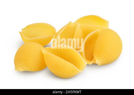 conchiglie séché non cuit. Pâtes à coque bio brutes isolées sur bachground blanc avec passe-câble et pleine profondeur de champ Banque D'Images