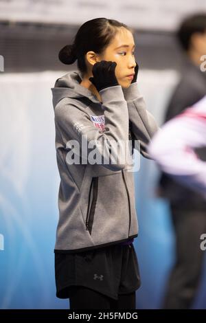 Mai MIHARA, JPN, pendant la pratique, au Grand Prix de patinage artistique de l'UIP - Gran Premio d'Italia, à Palavela, le 6 novembre 2021 à Turin, Italie.Credit: Raniero Corbelletti/AFLO/Alay Live News Banque D'Images